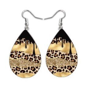 Cheetah and Black Teardrop Earrings